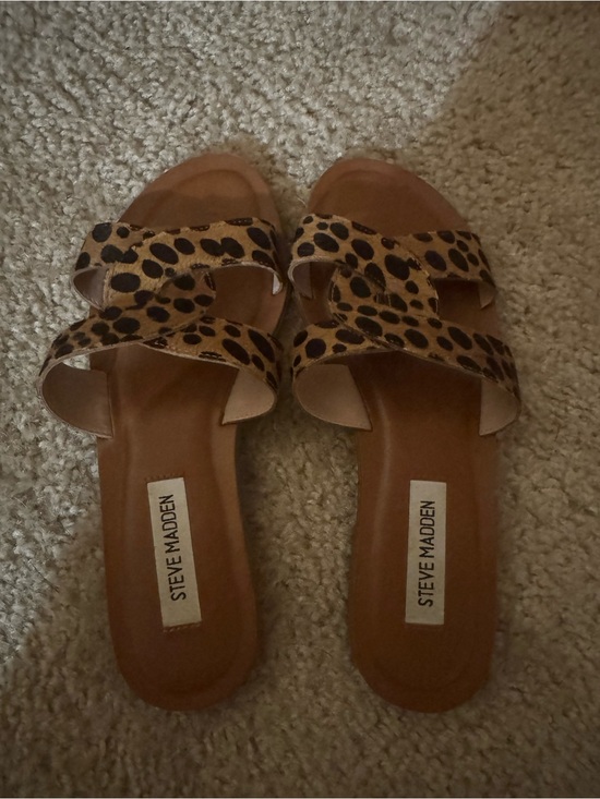 Steve Madden Shoes - Steve Madden Leopard Print Slide Sandals - Tan and Black